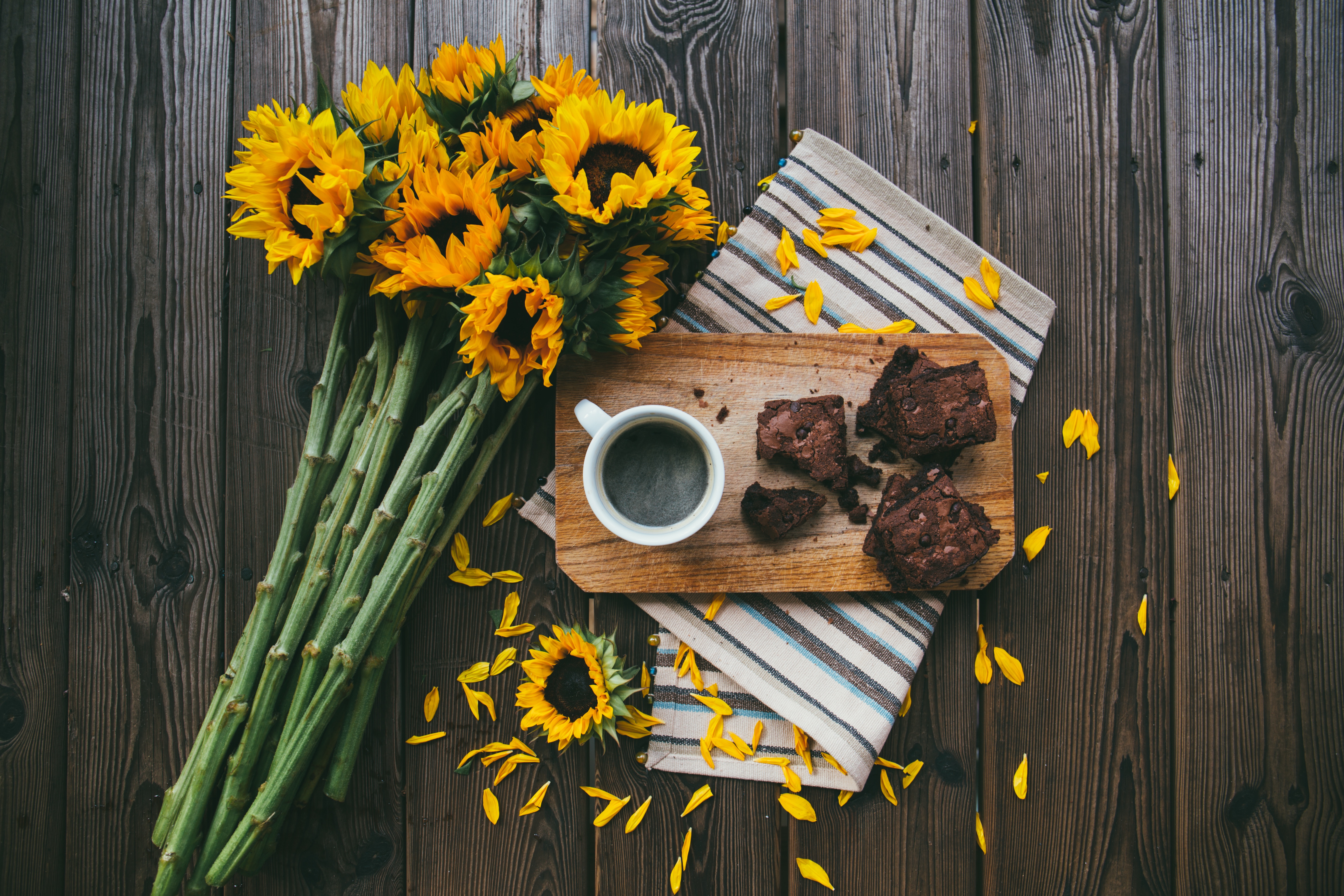 免费照片晨间咖啡与向日葵花