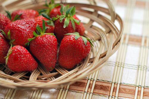 Ripe strawberries in a basket
