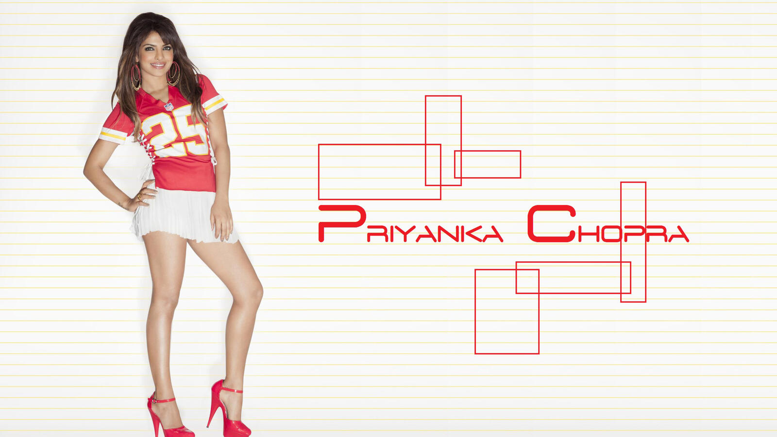 Free photo Priyanka Chopra in red heels in a T-shirt and miniskirt