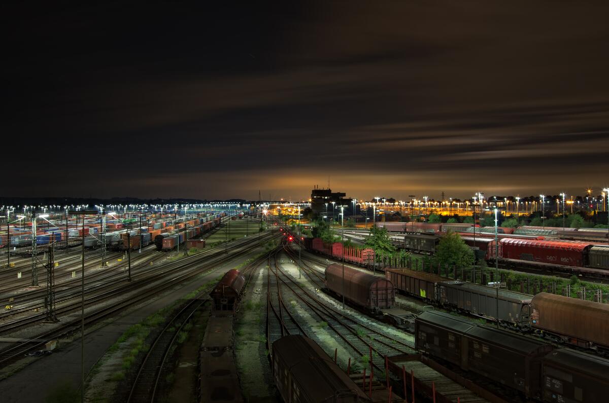 Night landscape of the railway station