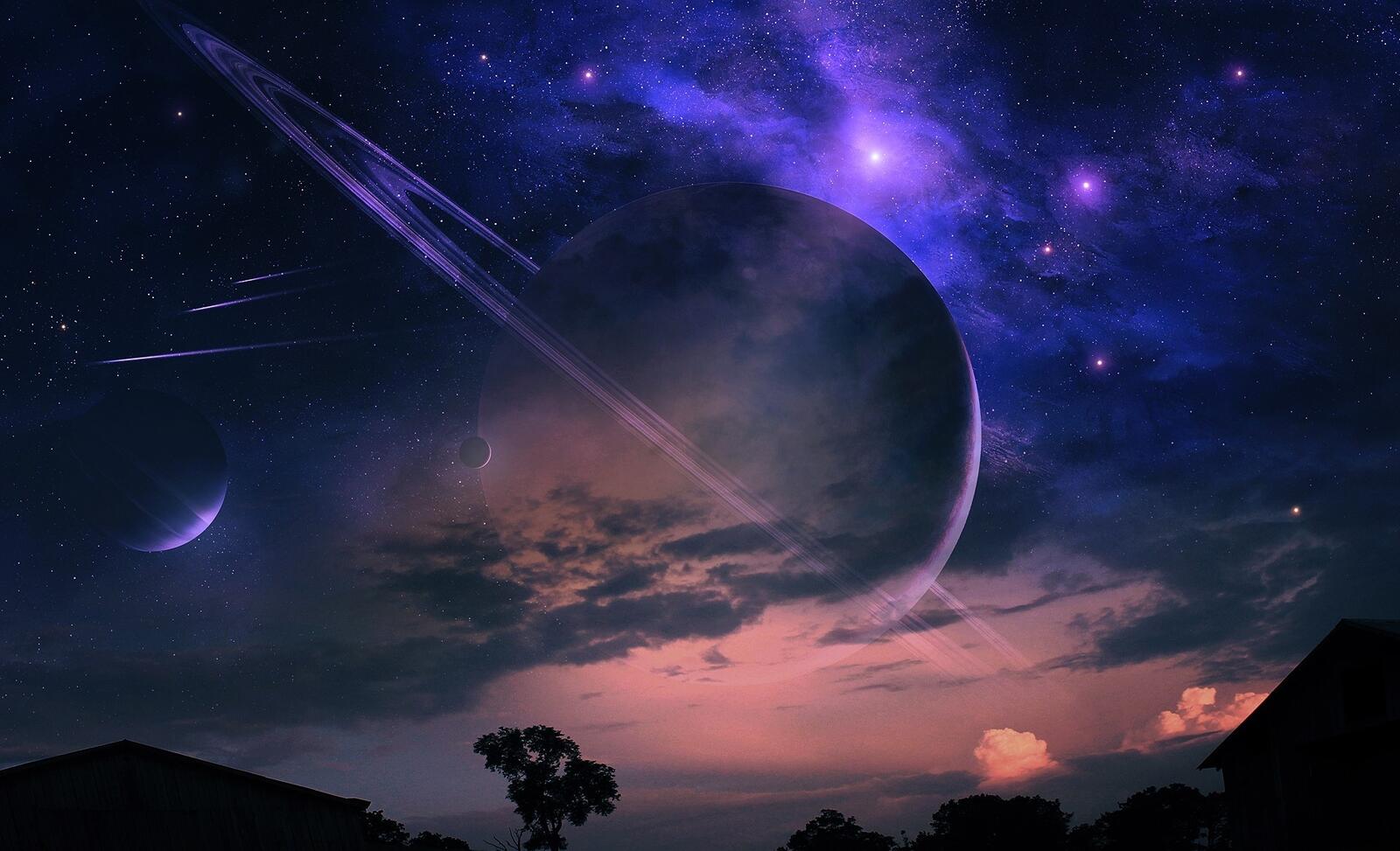 Бесплатное фото Большая планета на ночном небе