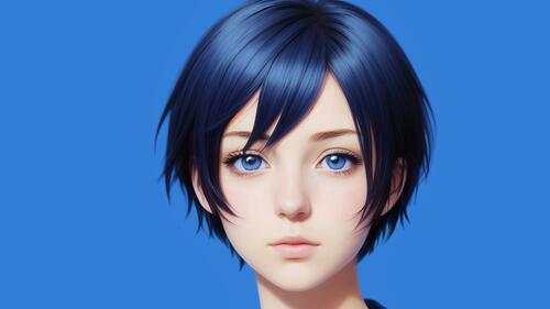 Портрет аниме девушки на голубом фоне
