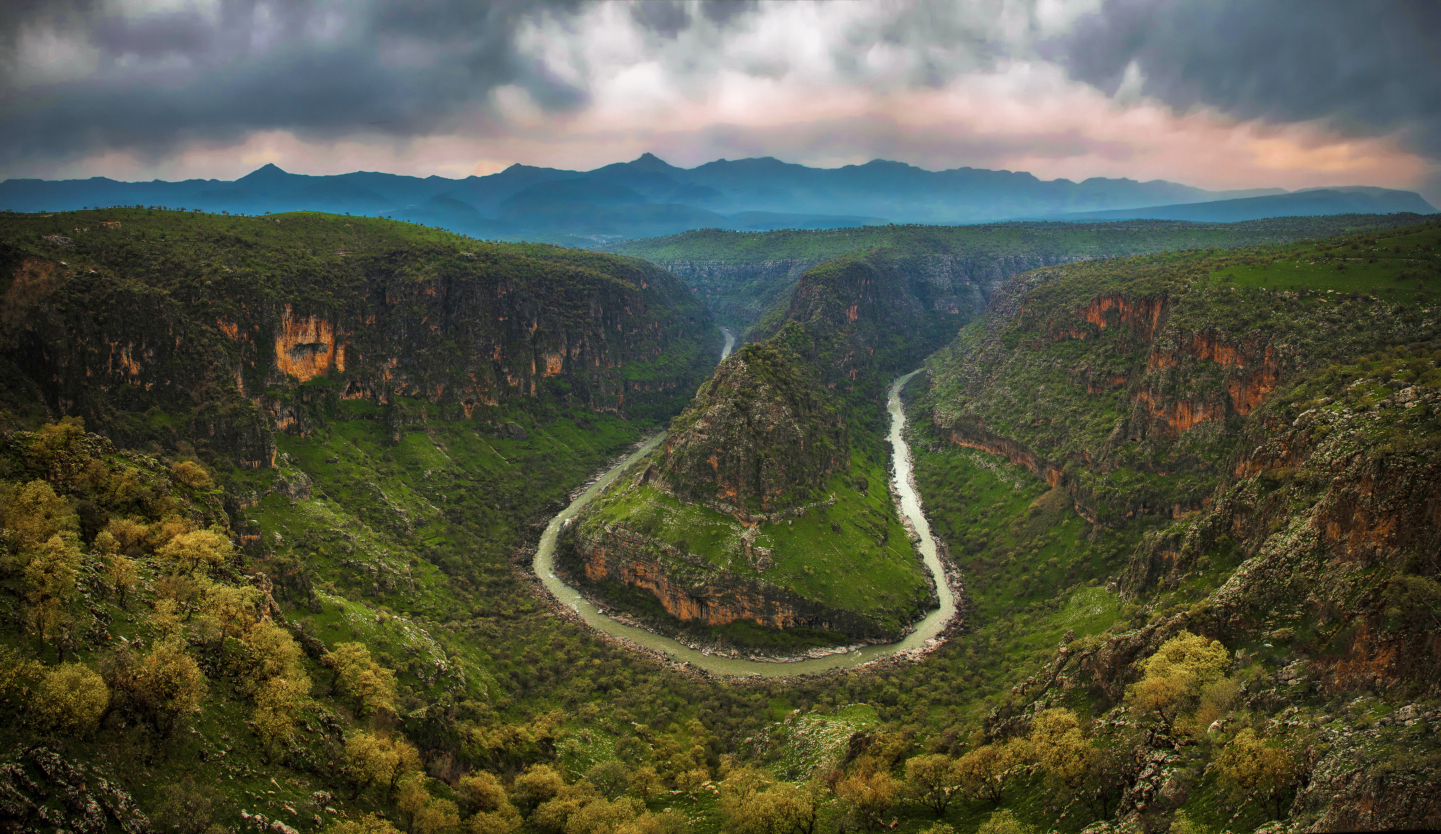 Бесплатное фото Мелководная река в джунглях протекающая вокруг горы