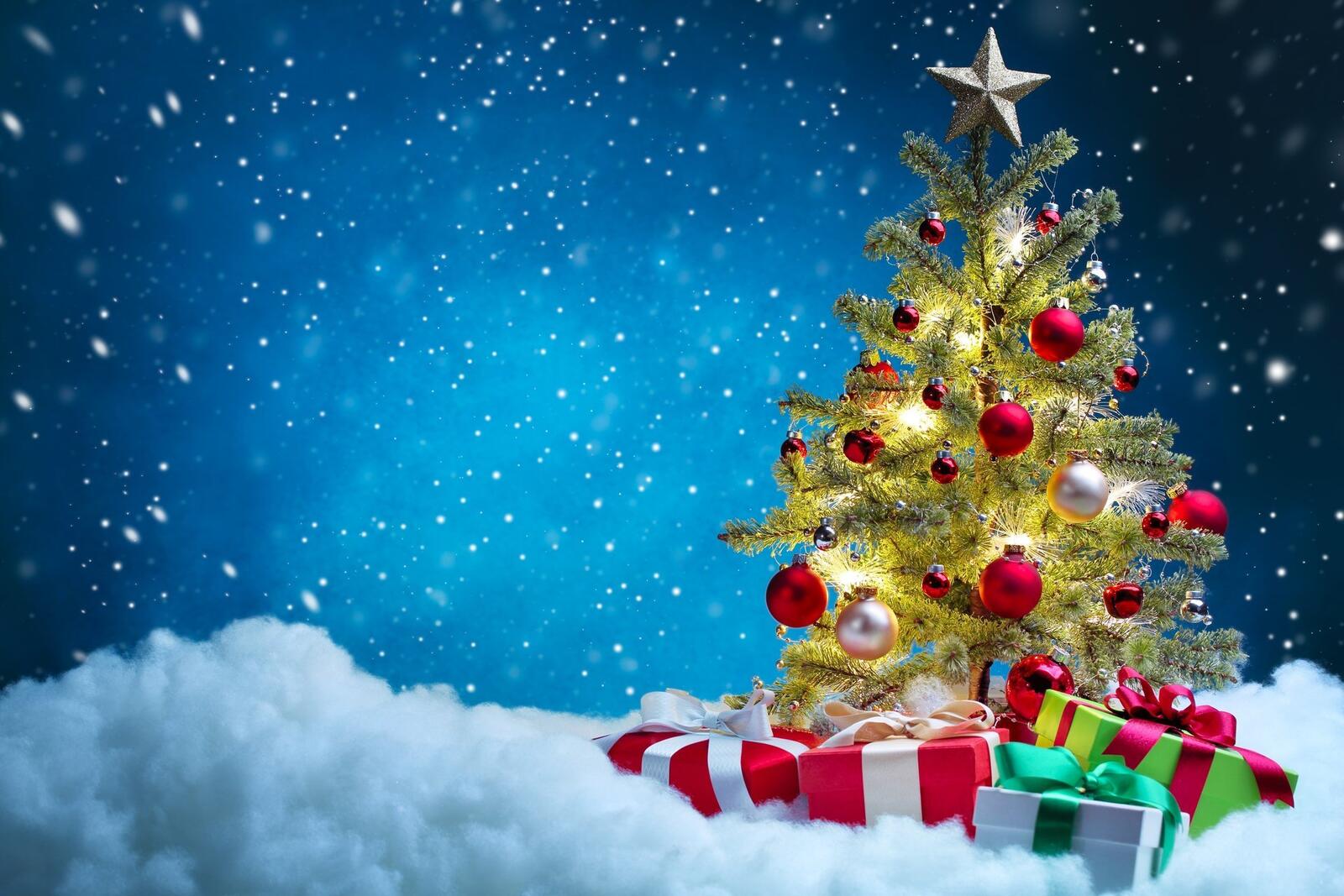 免费照片挂满礼物的圣诞树