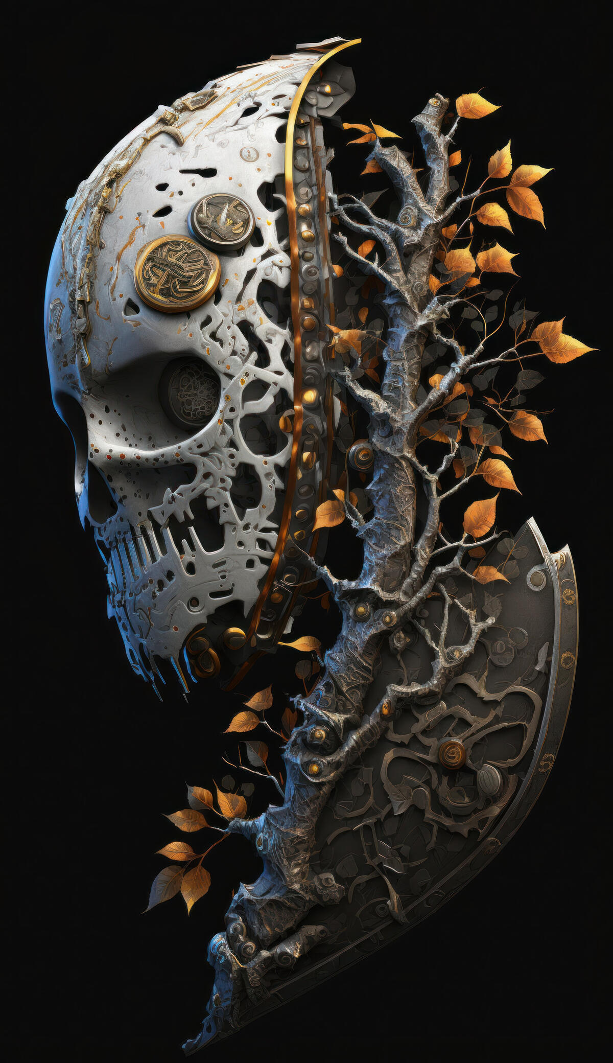Wallpaper depicting a sci-fi skull printed on a 3D printer