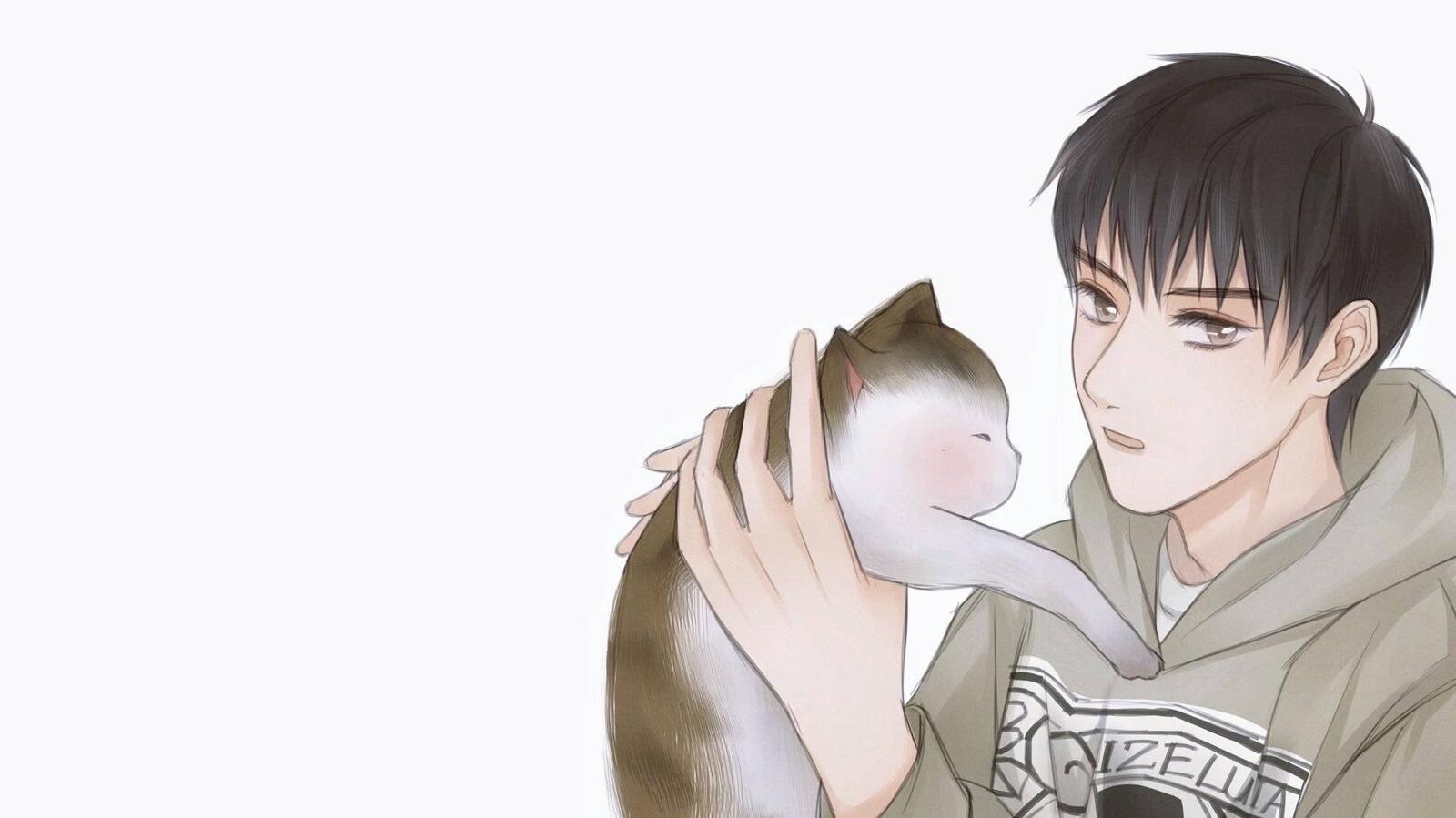 Аниме мальчик с котом