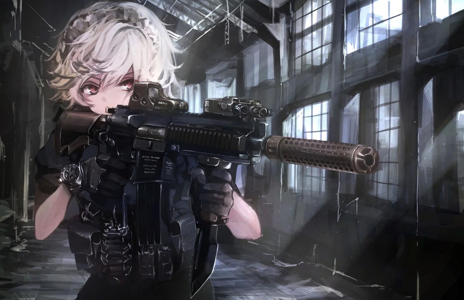 Free photo Anime girl with a machine gun