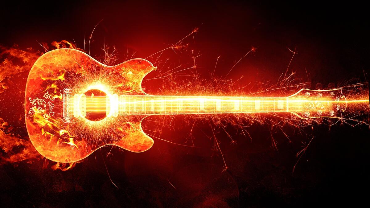 A picture of a fiery guitar