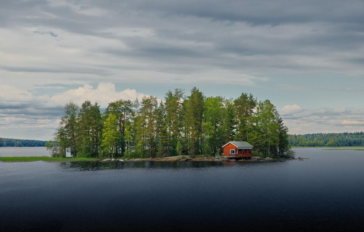 Cabin located on a lake island