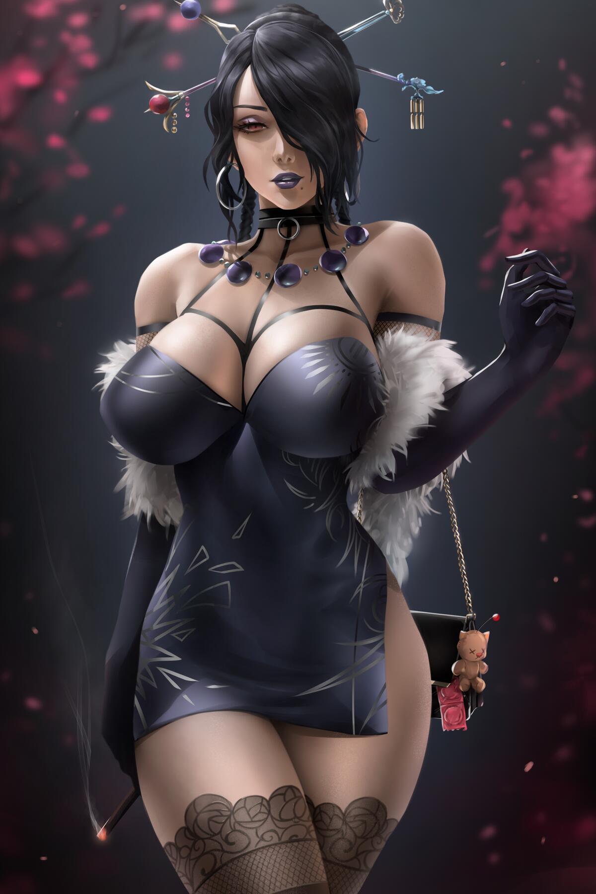 Sexy geisha in a hot black dress