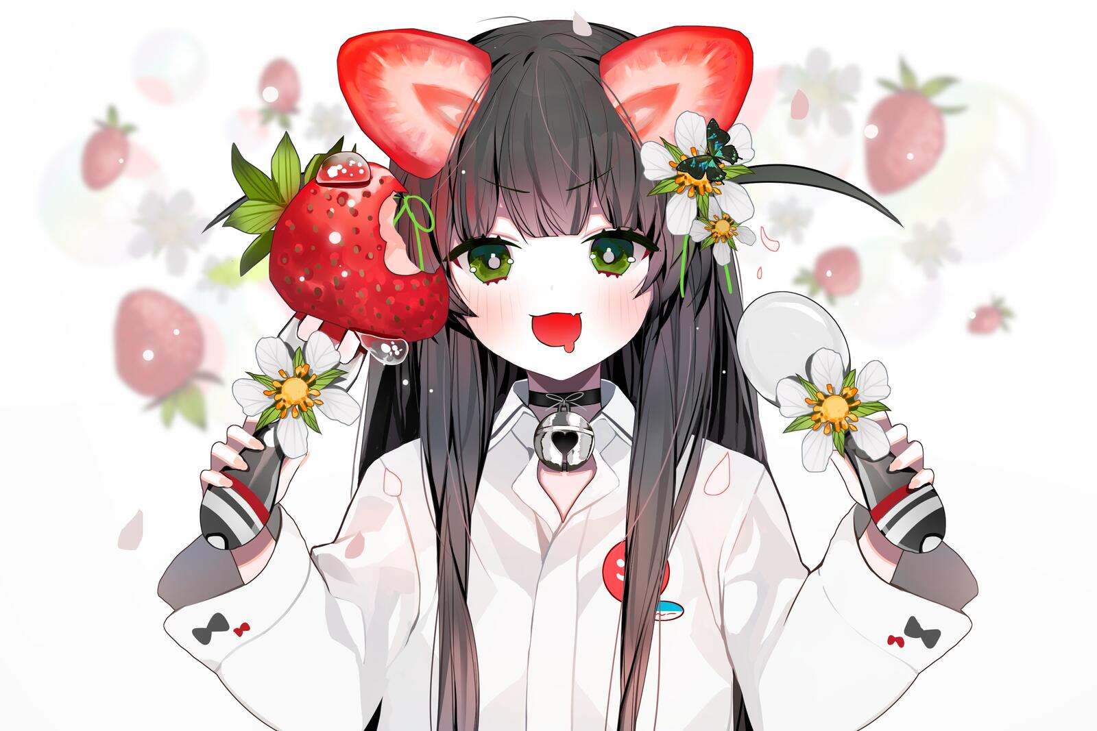 Wallpapers wallpaper cute anime girl green eyes strawberry on the desktop