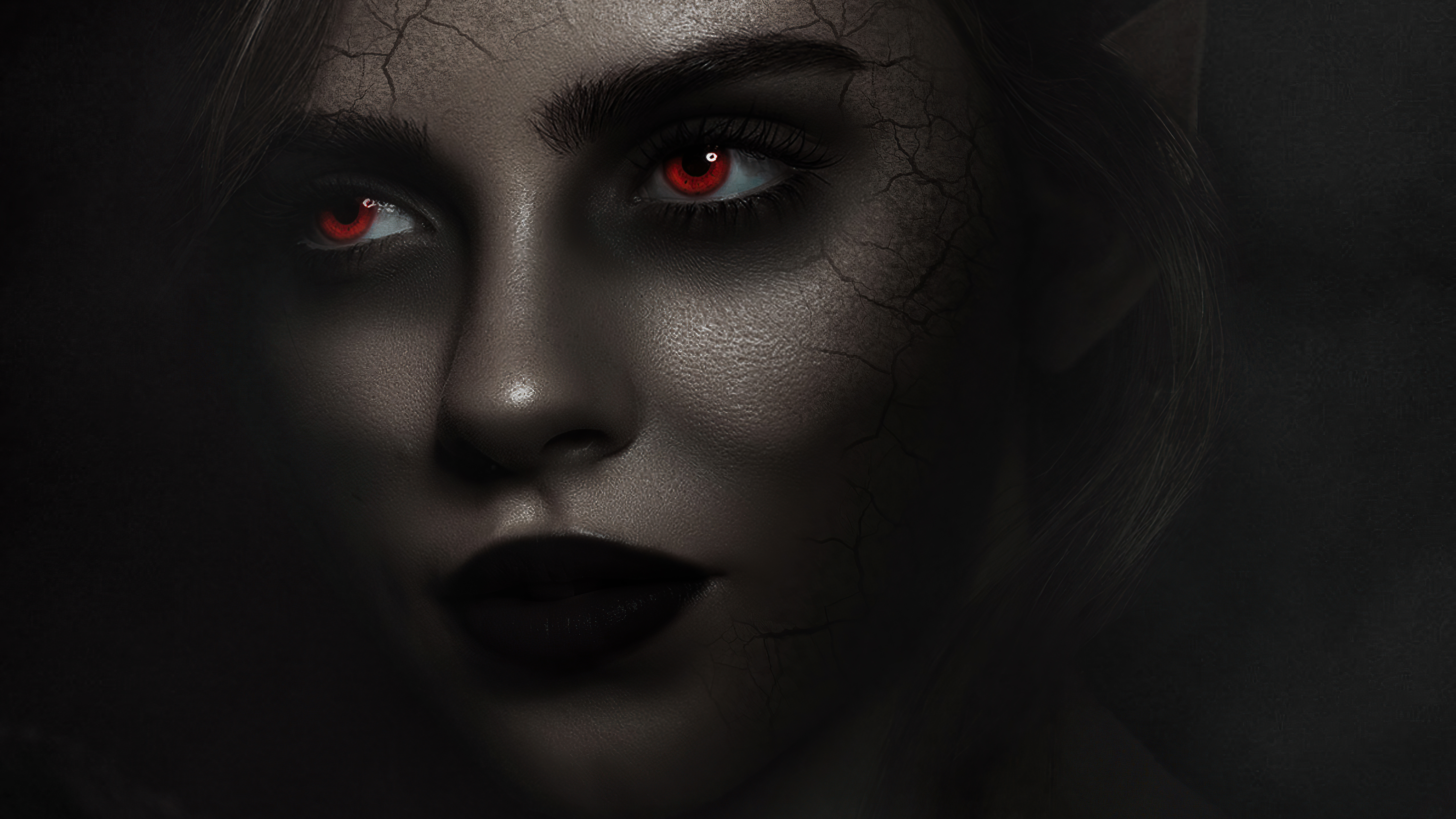 Рендеринг девушки с красными глазами на темном фоне