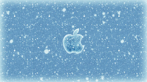 Apple logo on a snowy background