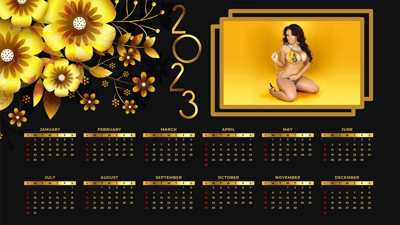 Wallpapers calendar girl 2023 on the desktop