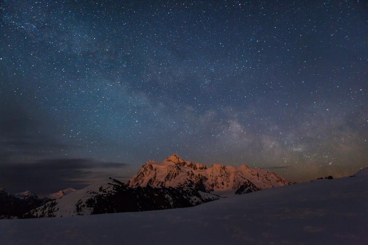 Starry night sky in the mountains
