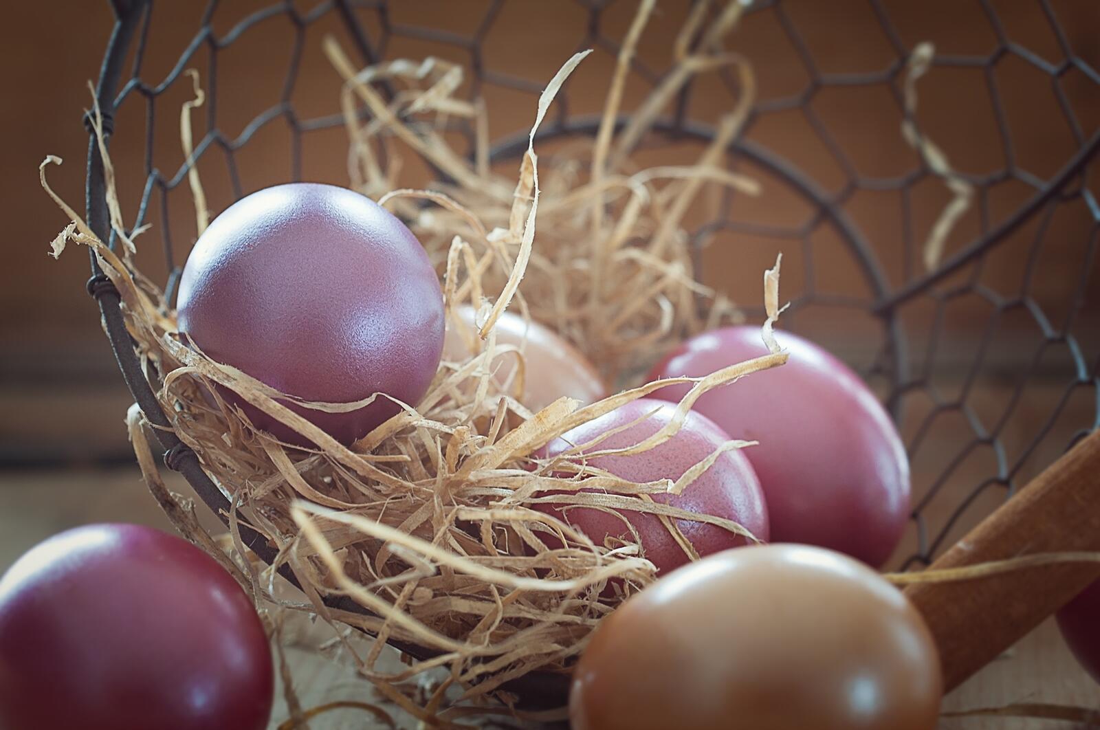 Бесплатное фото Цветные яйца в гнезде из соломы