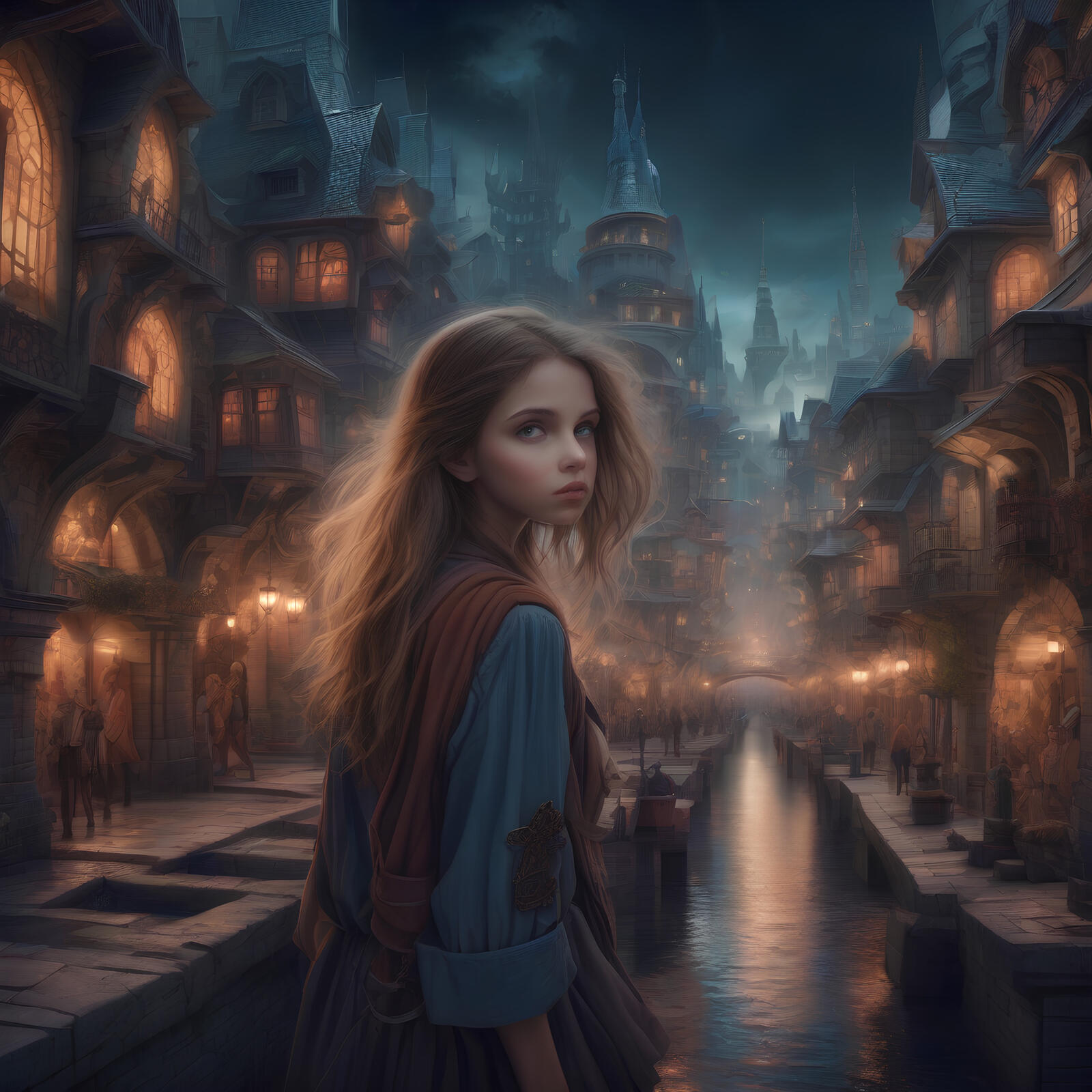 Бесплатное фото Девочка в волшебном городе