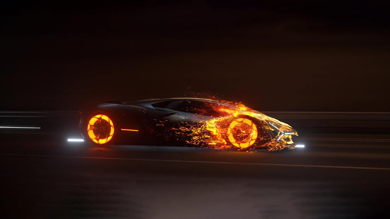 Free photo Lamborghini rendering burns at speed