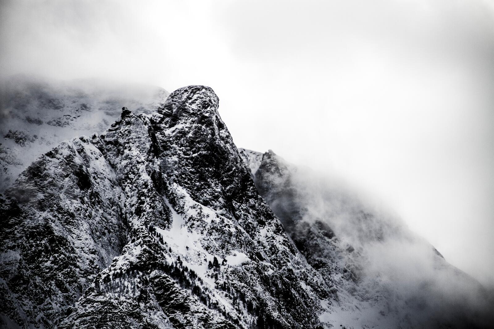 Бесплатное фото Заснеженный холм горы в тумане