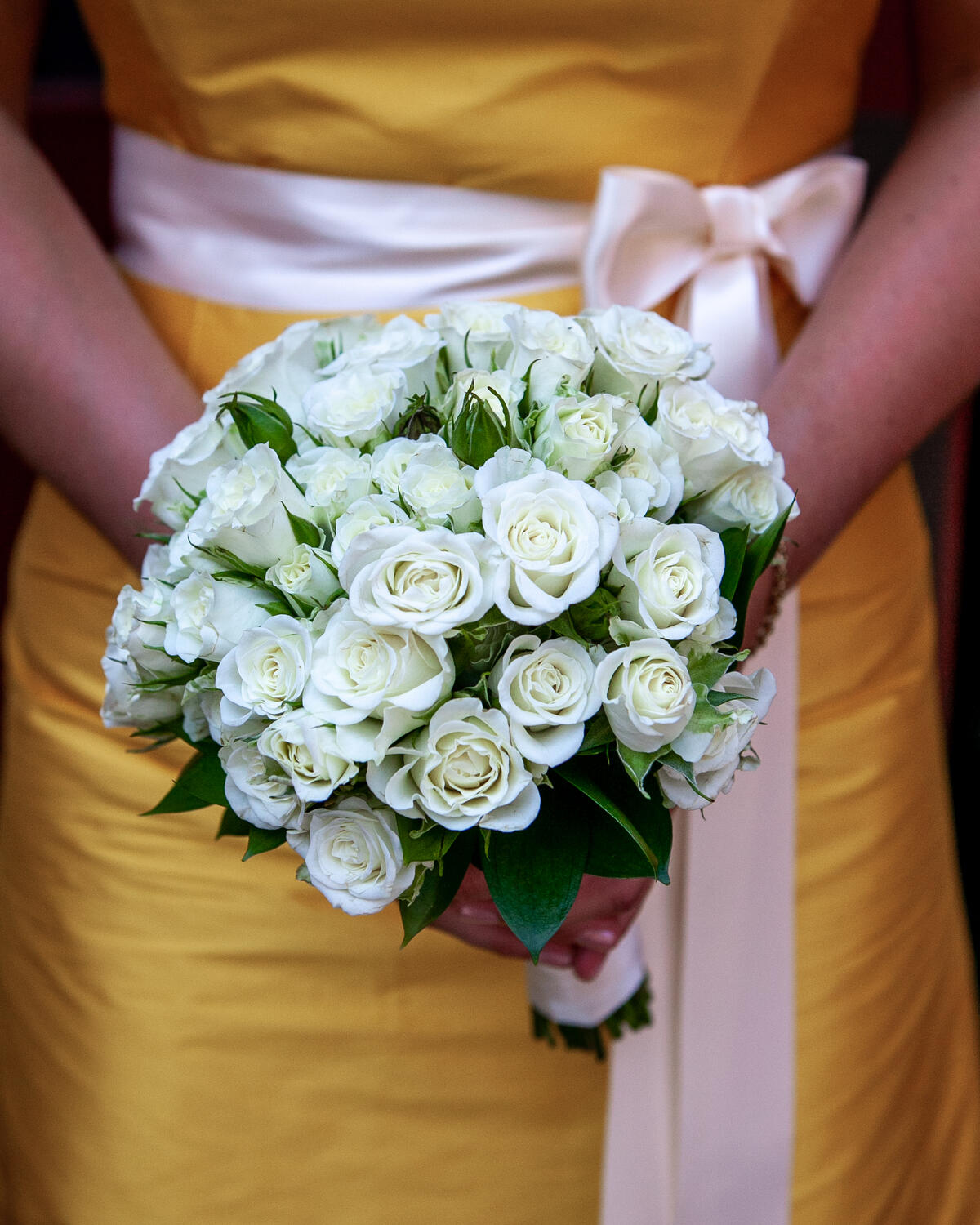 Beautiful wedding bouquet of white roses