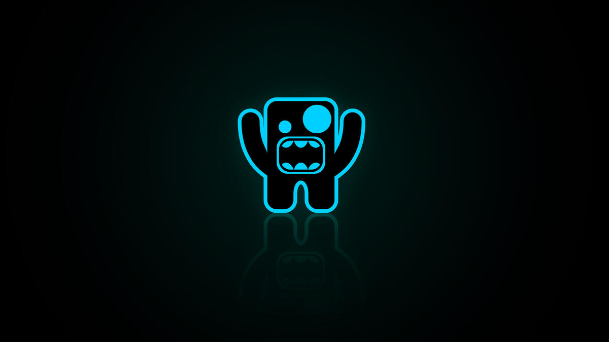A neon monster in blue on a black background