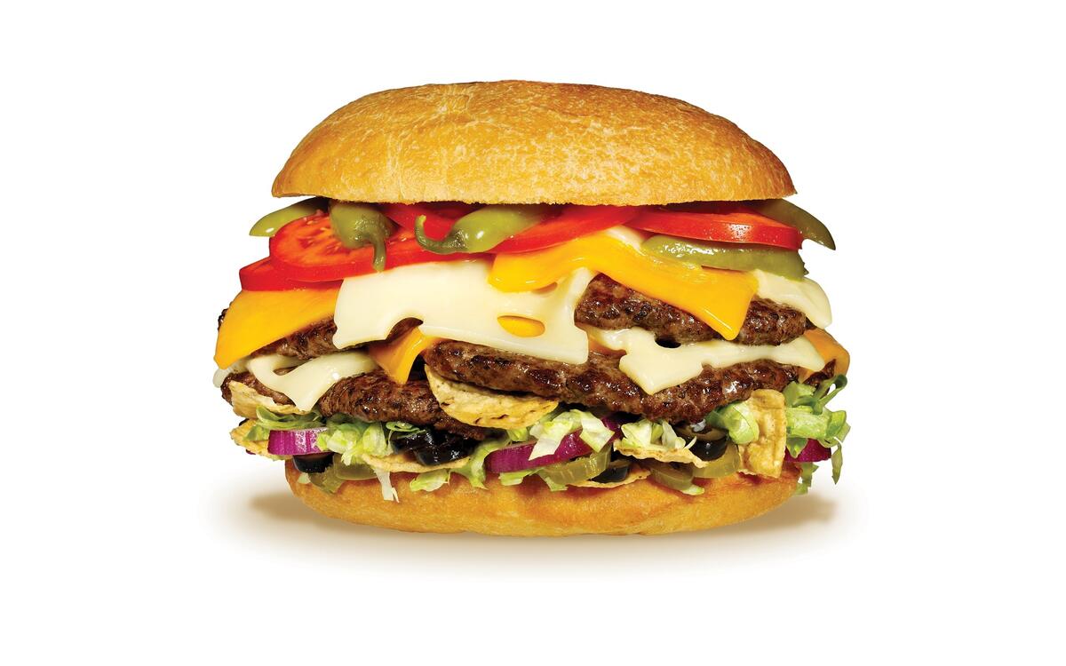 Delicious hamburger close-up on white background