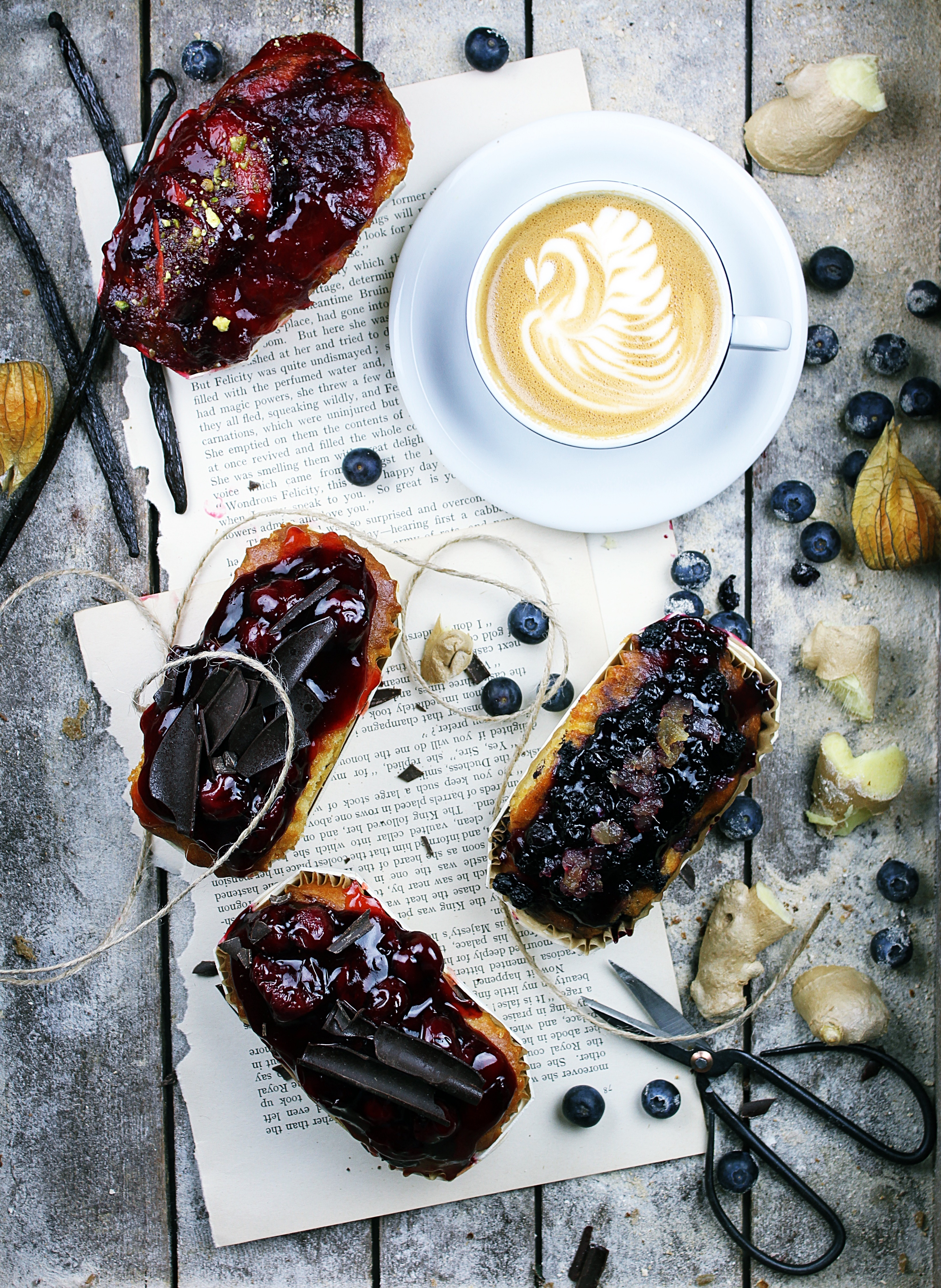 Cherry jam and coffee sandwiches