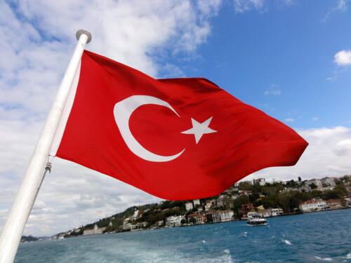 The Turkish flag is flying in the wind