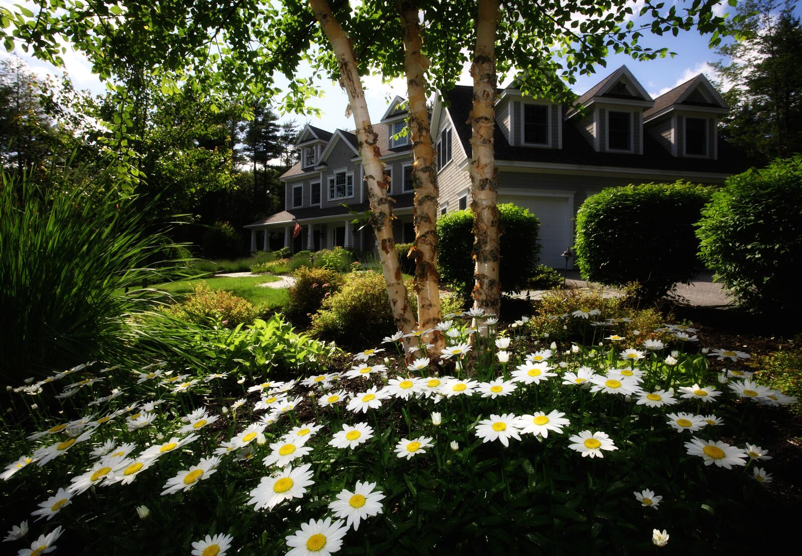 Бесплатное фото Клумбы цветов у загородного дома