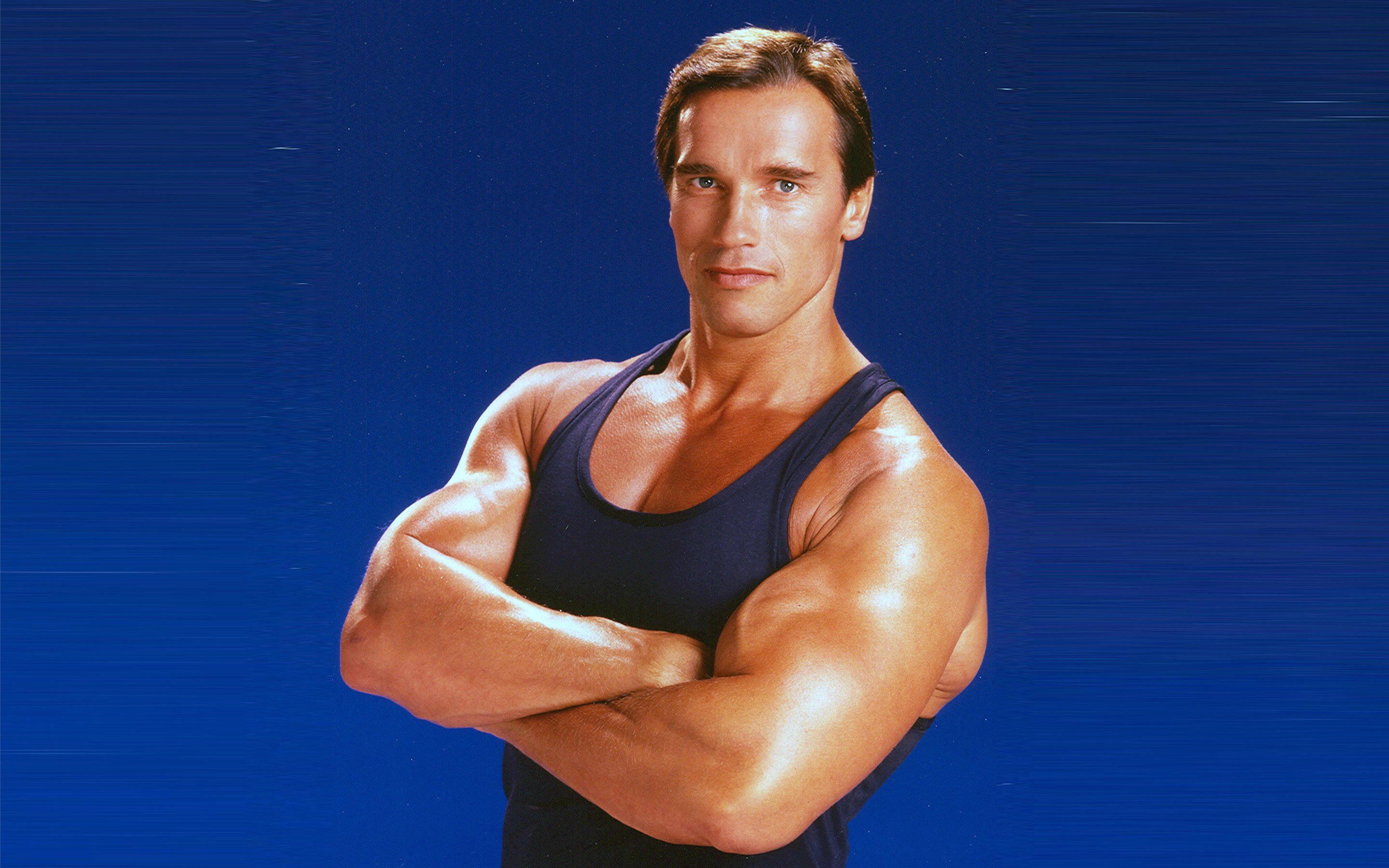 Portrait of the muscular Arnold Schwarzenegger