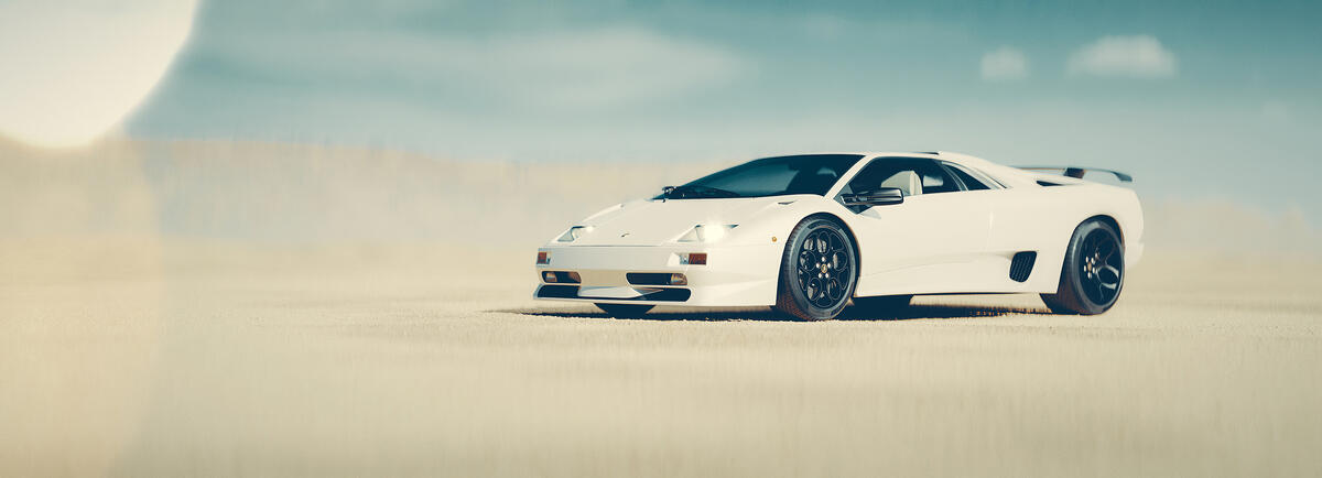 Lamborghini diablo белого цвета в пустыне