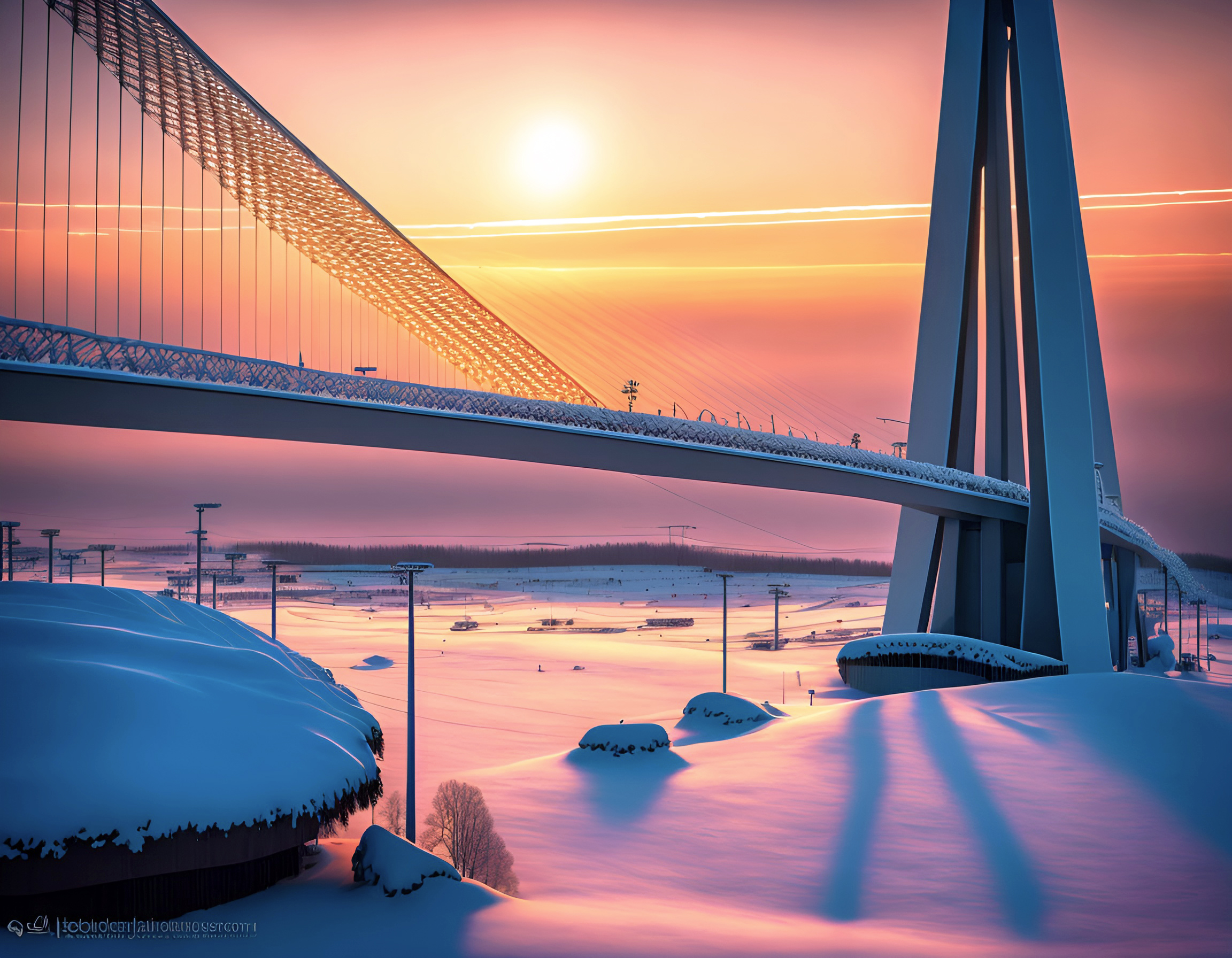 免费照片傍晚时分的冬日之桥