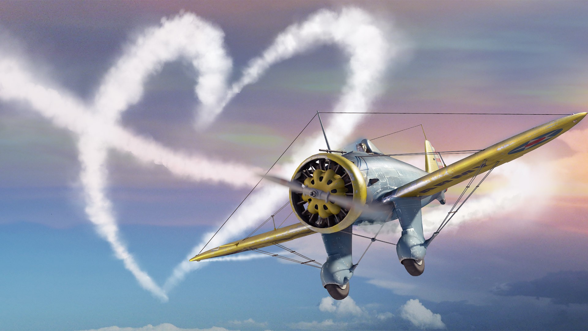 Бесплатное фото Самолет нарисовал в небе сердце