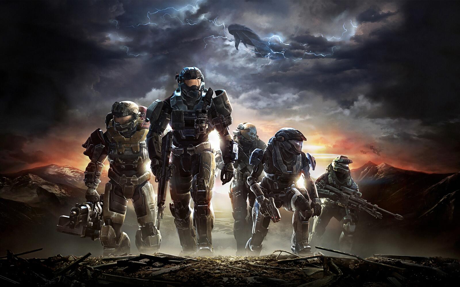 Бесплатное фото Команда Halo на фоне неба