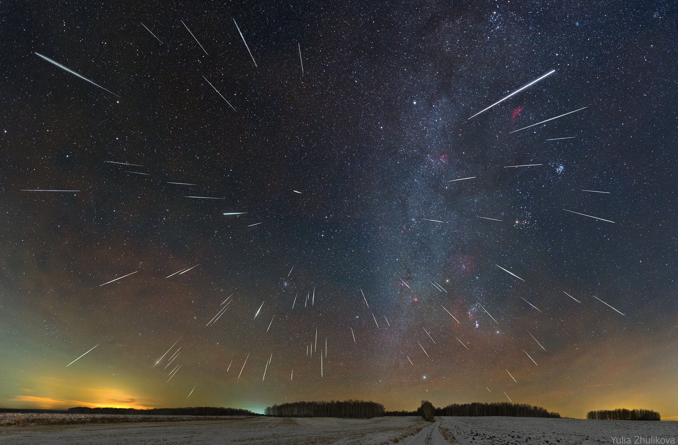A meteor shower over the sea