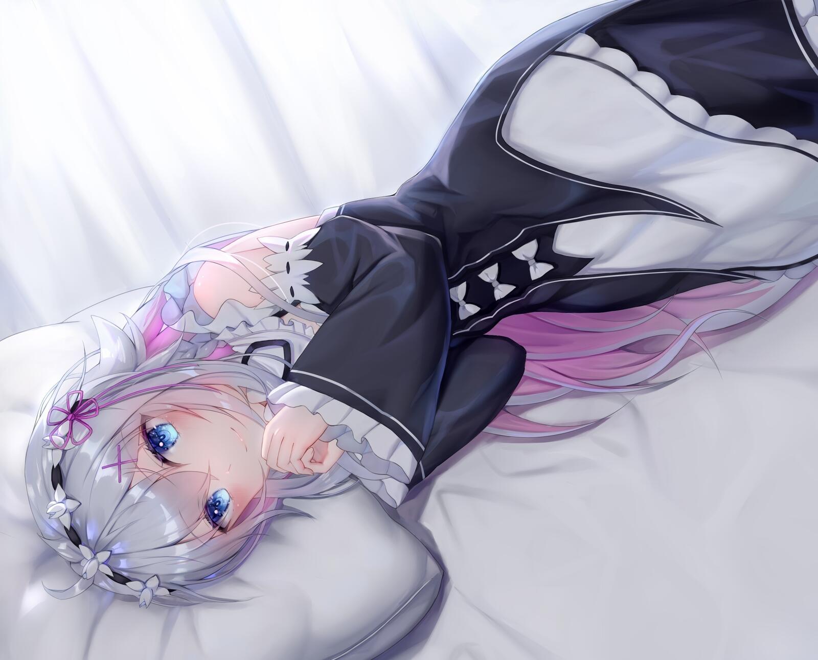 Wallpapers wallpaper rem lying maid outfit on the desktop