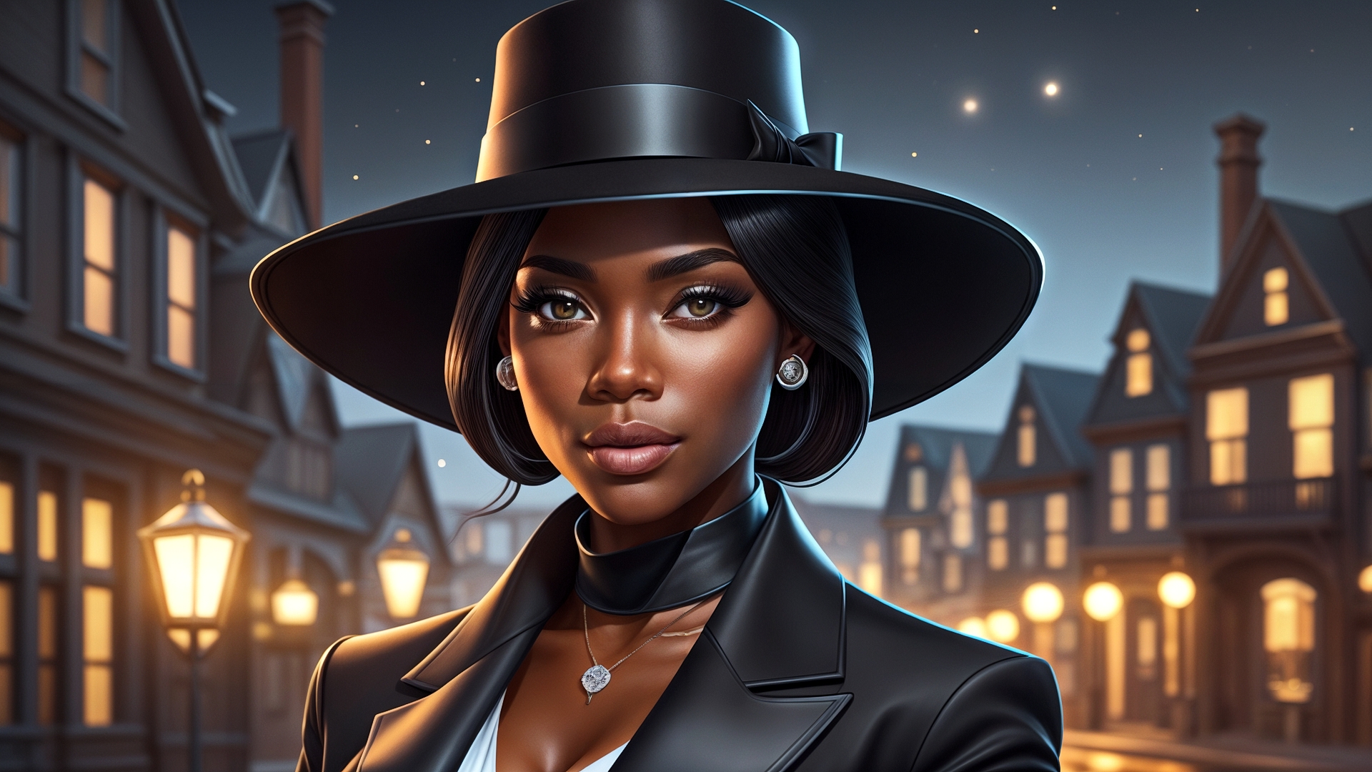 Бесплатное фото Портрет чернокожей девушки в черной шляпе