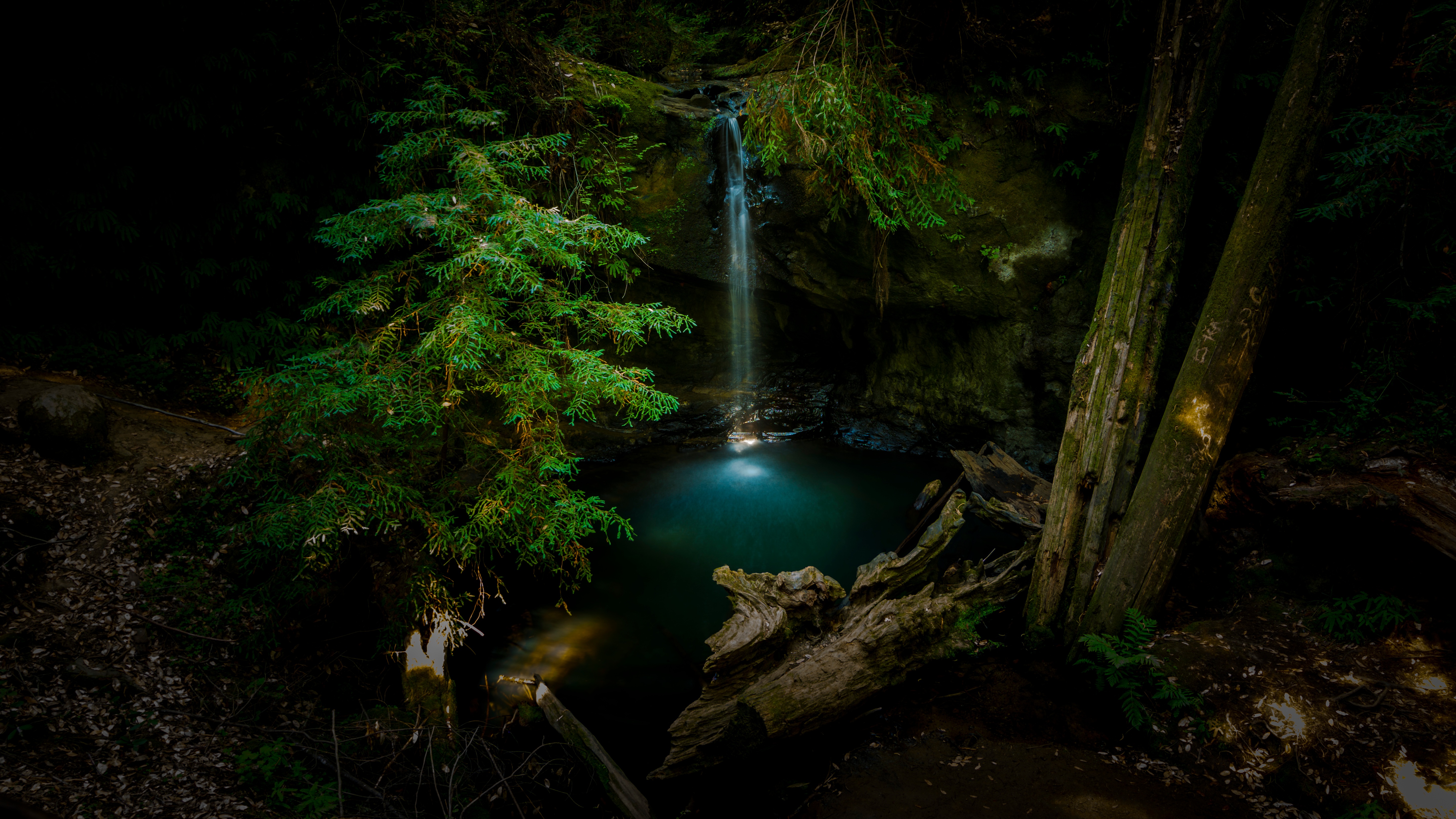 Тонкий водопад среди леса