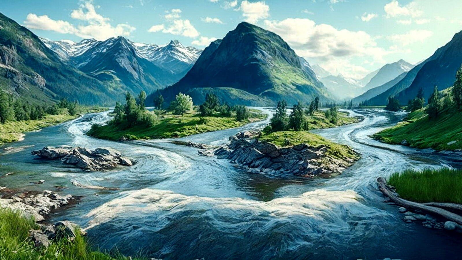 Бесплатное фото Река на фоне горного пейзажа