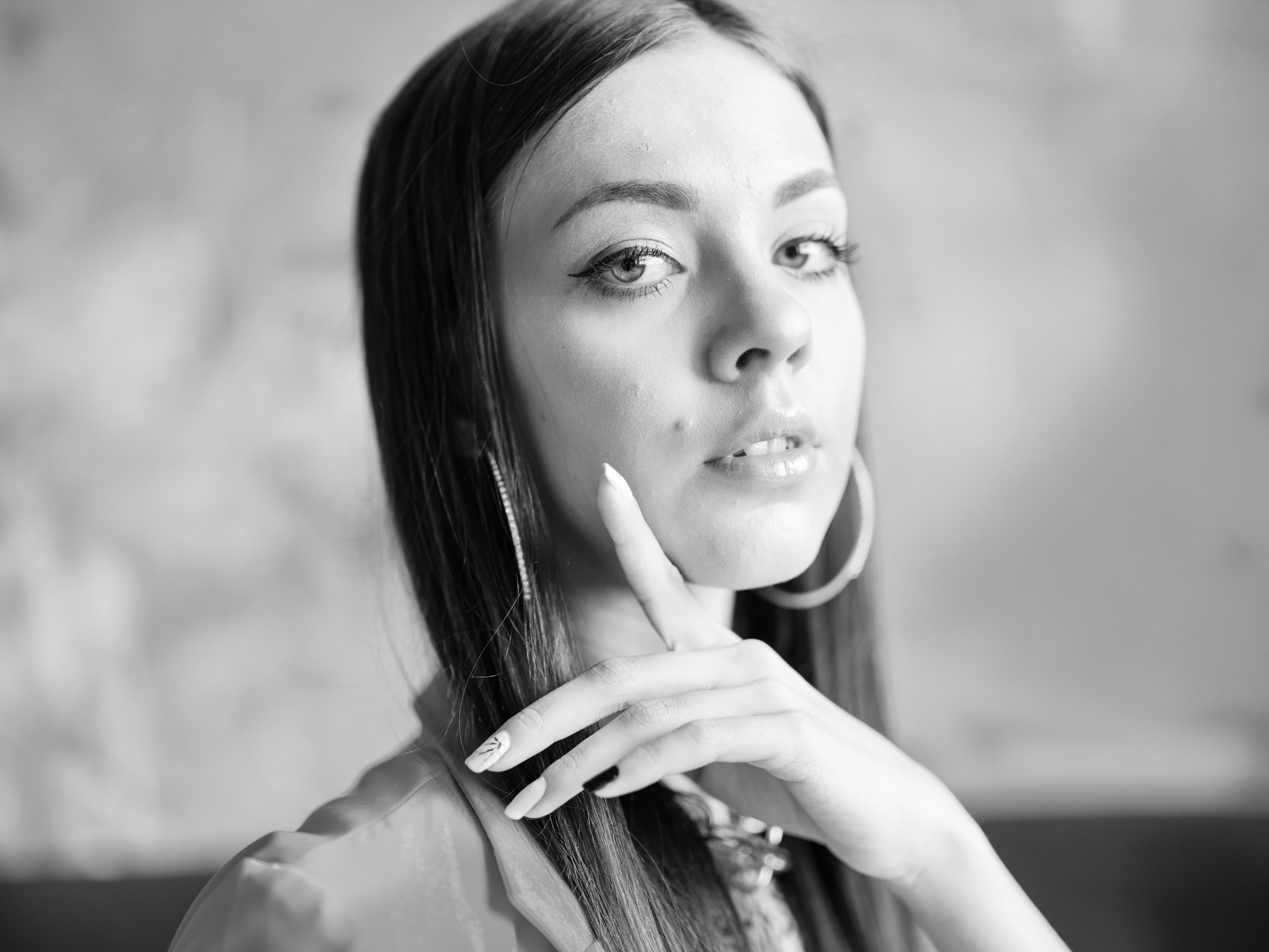 Portrait of a girl on a monochrome photo