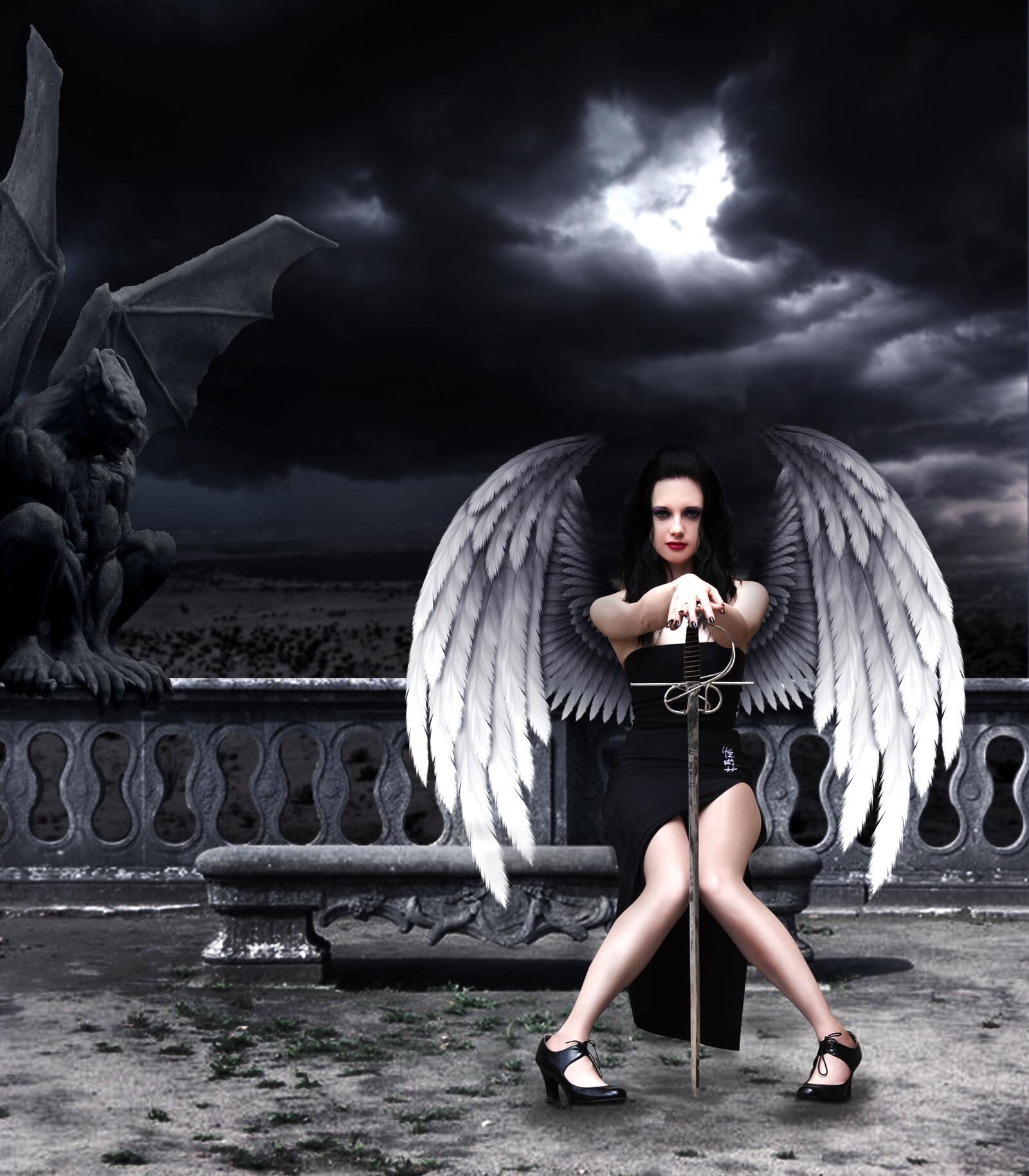 Бесплатное фото Девушка с белыми крыльями ангела