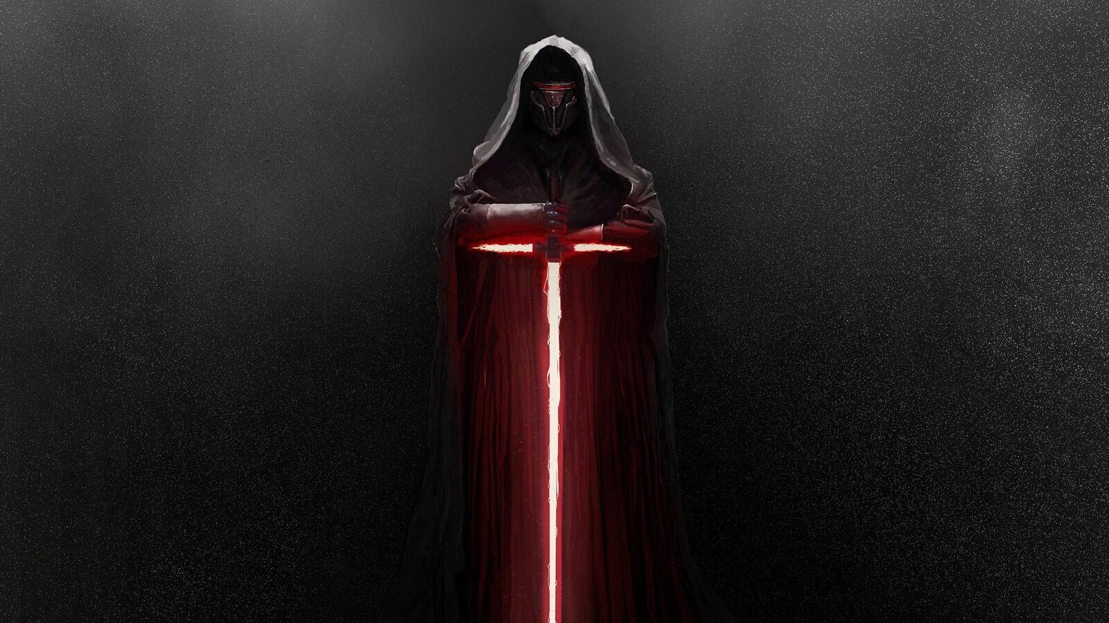 Free photo Kylo Ren in the darkness with a glowing sword.