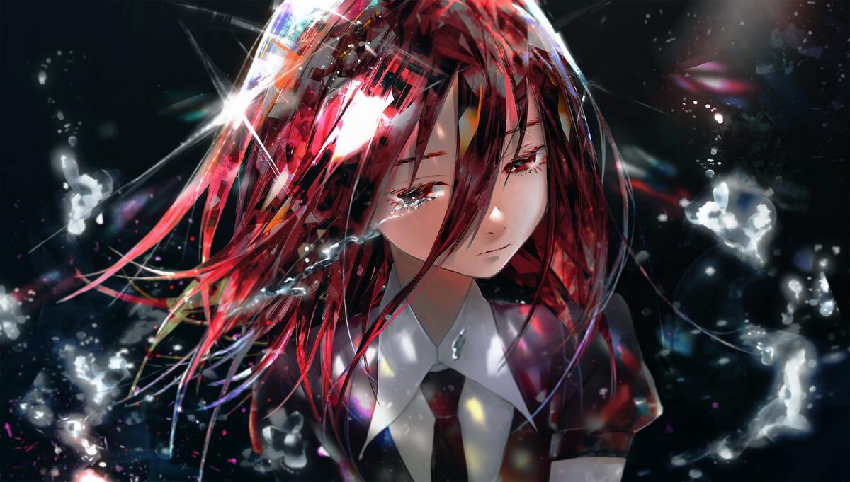 Портрет аниме девочки с красными волосами