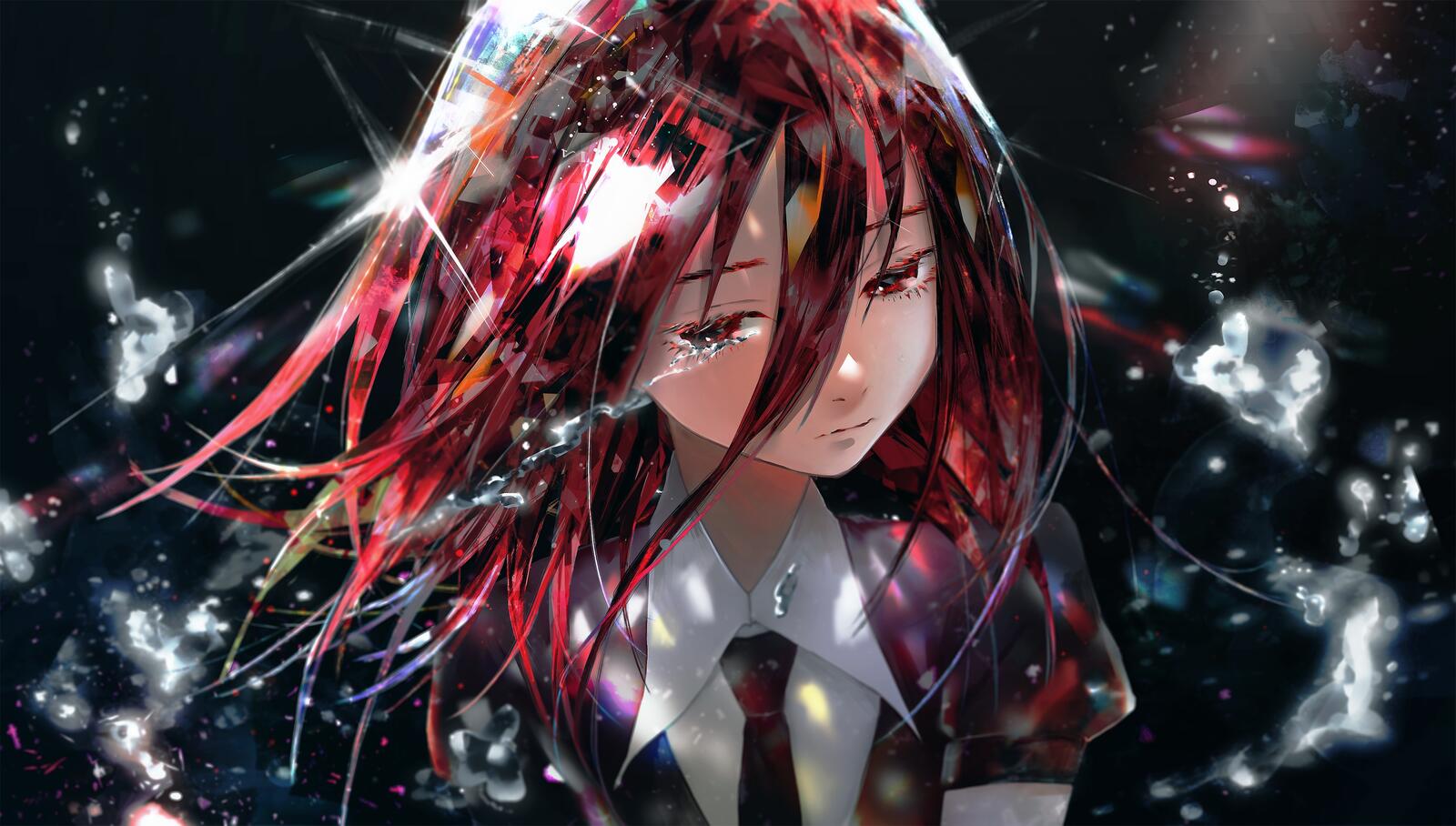 Бесплатное фото Портрет аниме девочки с красными волосами