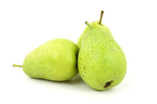 Wallpaper ripe green pears on white background