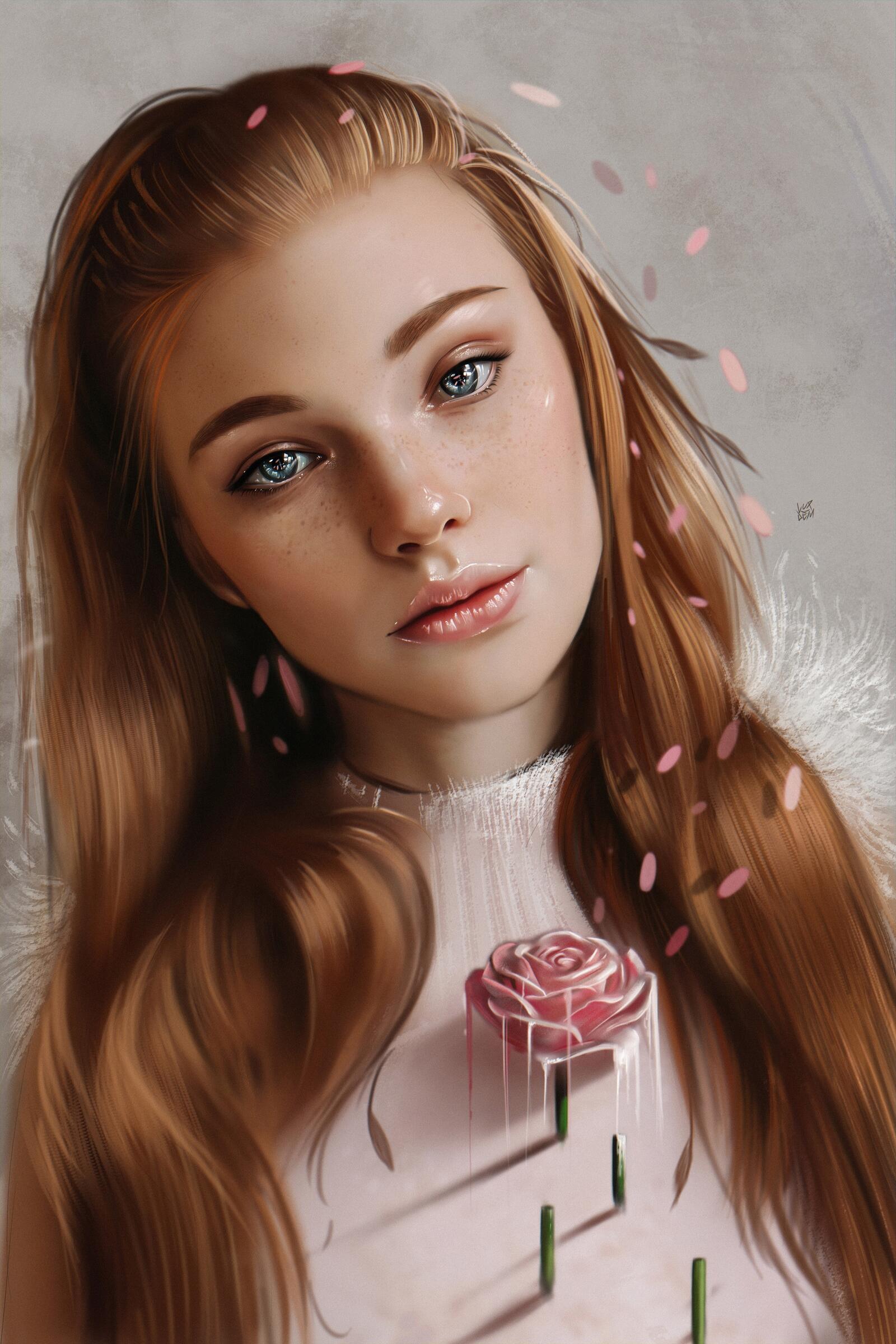 Бесплатное фото Рисунок портрета рыжеволосой девушки