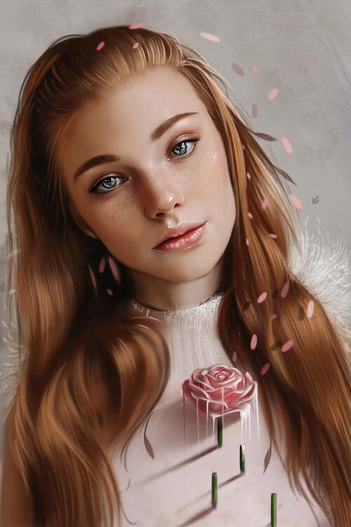 Рисунок портрета рыжеволосой девушки
