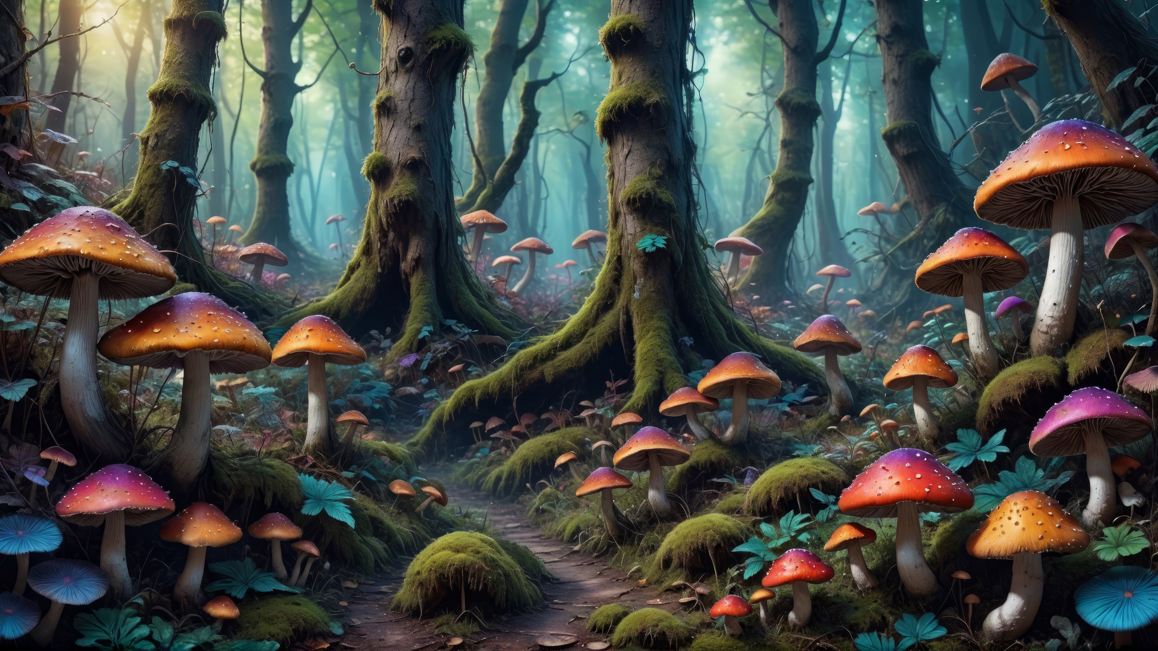 奇妙森林长满蘑菇