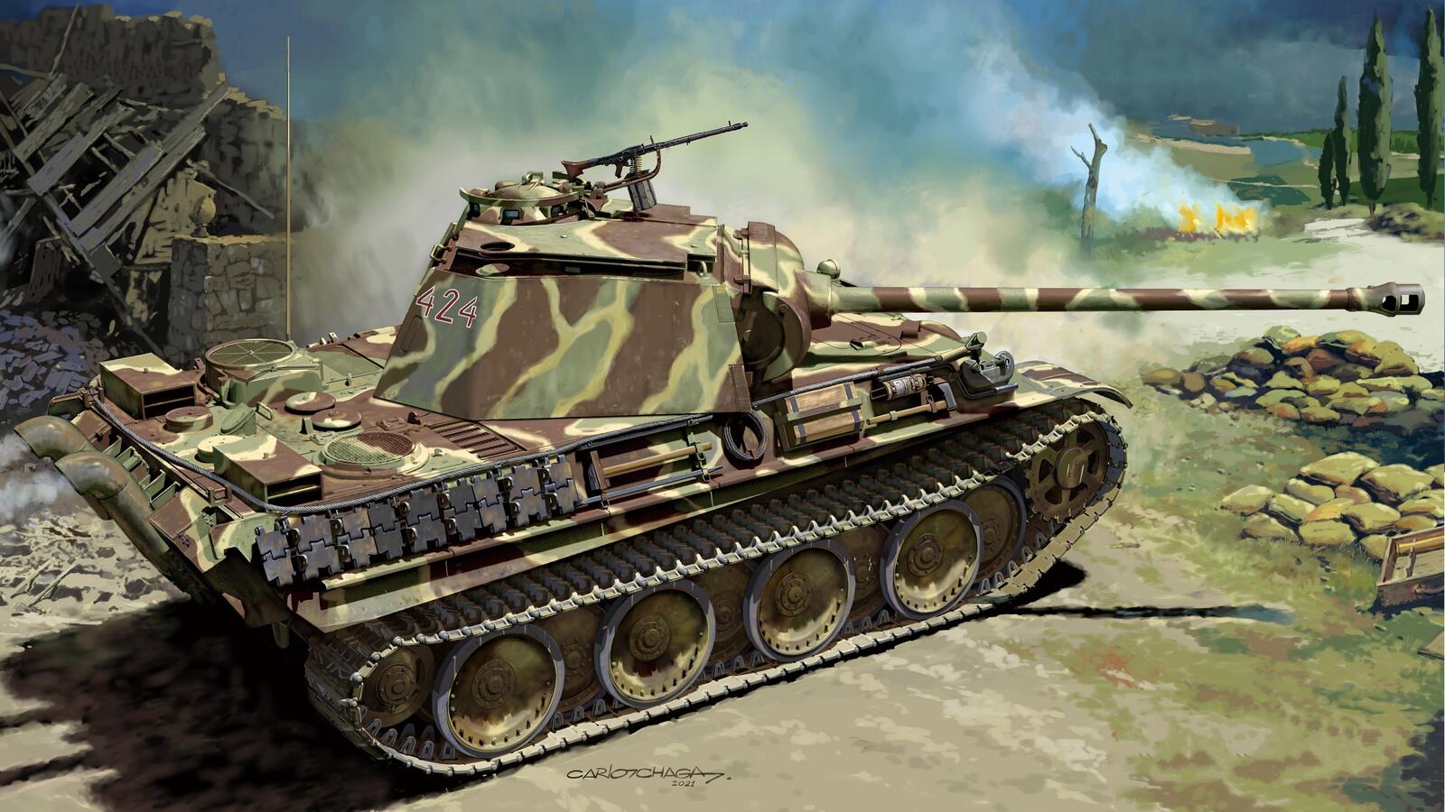 Free photo Drawing of a camouflage panther tank