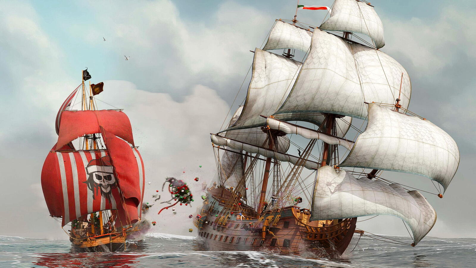 Бесплатное фото Пираты отмечают новый год на кораблях